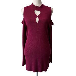 Cold-Shoulder Keyhole Burgundy Ribbed Knit Shirt Dress By Torrid Womens Size 2